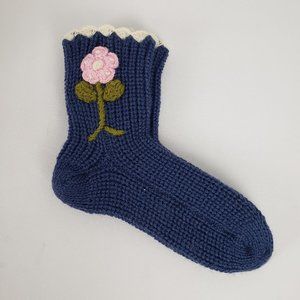 Blue Flower Printed Knitted Socks